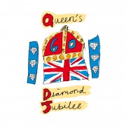 Illustration celebrating Queen's Diamond Jubilee with British flags and crowns.