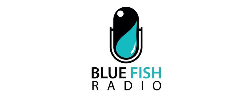Logo of Blue Fish Radio with a stylized fish and microphone.
